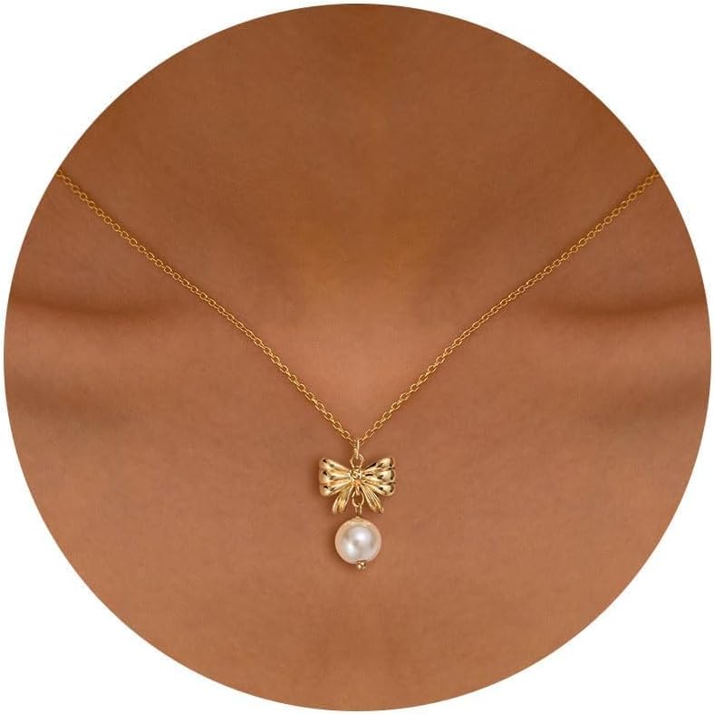 PRTGL Store Pearl Necklace: 14K Gold-Plated/White Gold-plated Pearl Necklace for Women 16.5” + 2” - Image 1